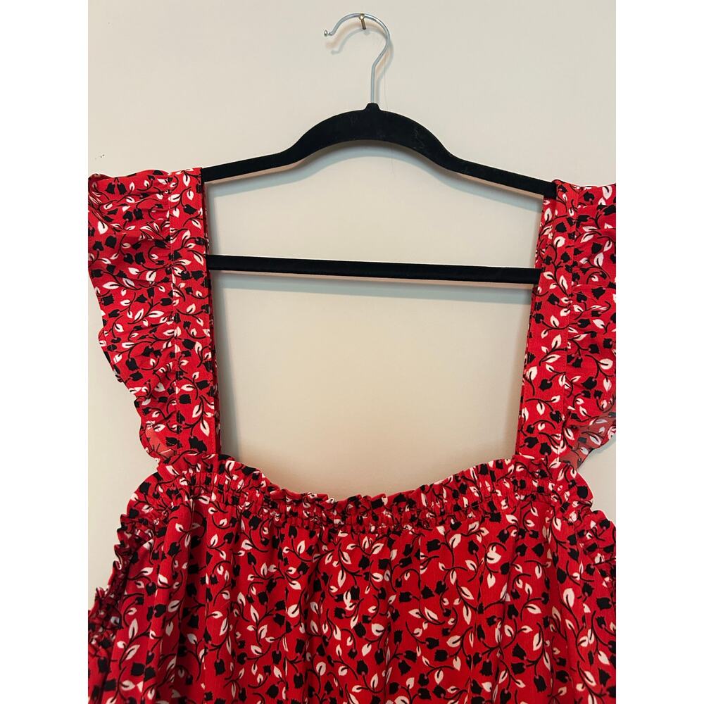 Who What Wear sleeveless floral red white & black smocked dress pockets size 2x - Picture 3 of 8
